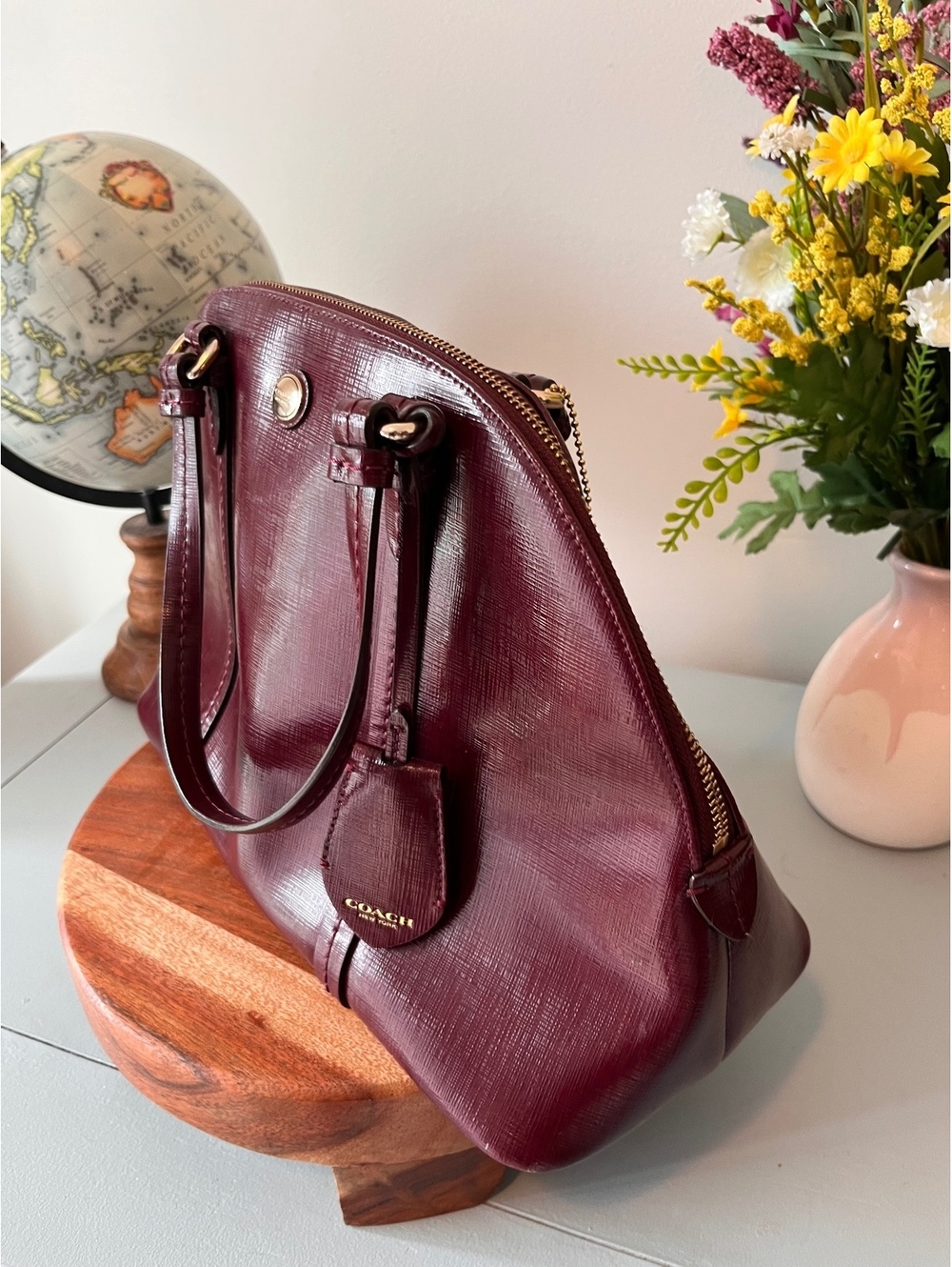 COACH Burgundy Saffiano Leather Peyton Cora Domed Satchel & Crossbody Bag F25671 - Picture 10 of 16